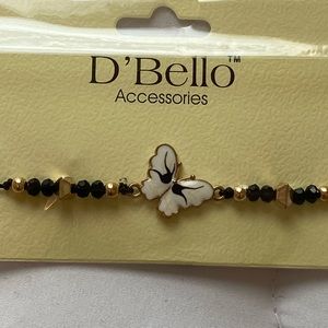 Black beaded White Butterfly Bracelet
